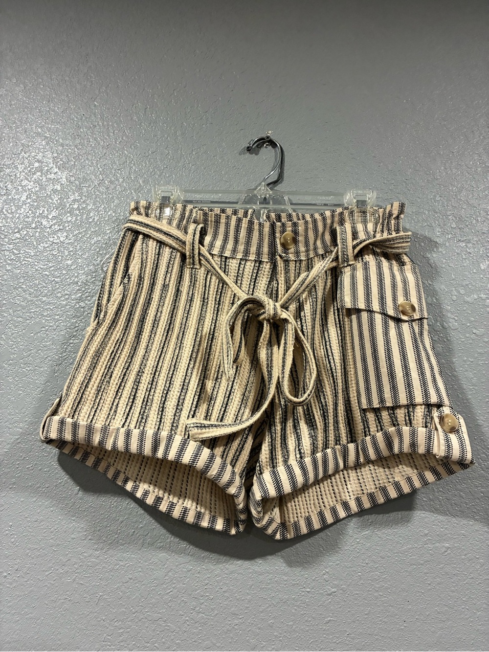 FP Movement by Free People Striped Paperbag Waist Shorts - Cream & Black